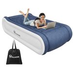 YITAHOME Luxury Air Bed with Integrated Pillow & Built-in Electric Pump, Inflatable Mattress, Quick Self-Inflation/Deflation Blow Up Airbed for Guest, Camping, Single Size, Blue & White