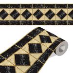 ELTON Peel and Stick Wallpaper Border - Stone Inlay Diamond Pattern - Glossy Laminated Waterproof PVC - for Kitchen, Tile, Living Room Bathroom Decoration 3 Inch X 10 feet Set of 2(BDR10, 2)