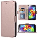 Compatible with Samsung Galaxy S5 Wallet Case and Wrist Strap Lanyard and Leather Flip Card Holder Cell Accessories Phone Cover for Glaxay S 5 Neo Gaxaly 5S Galaxies GS5 G900A G900T Women Men Pink