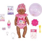 BABY born 827970 43cm w Dummy-Realistic Doll with Lifelike Functions-Soft to The Touch, Flexible Body-Eats, Sleeps, Cries & Uses The Potty-11 Accessories-Pink, Magic Girl Brown Eyes