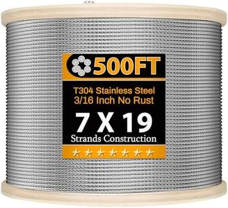 Thickened3/16 Stainless Steel Cable 500FT, 7x19 Aircraft Wire Rope 4000lbs