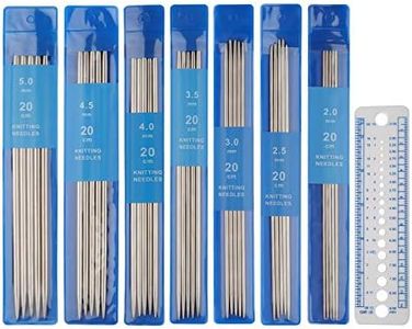 Coopay Short Double Pointed Knitting Needles Kit 20cm, Double Ended Stainless Steel Needles 2.0mm to 5.0mm, DPNS Knitting Pins Set for Beginner & Kids, Sock Knitting Needles 35 Pack & Knitting Gauge