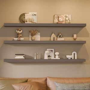 TEDIDUWA Floating Shelves for Wall, 72 Inch Extra Long Gray Wall Shelves, Set of 3, Hanging Invisible Brackets Floating Shelves for Living Room,Bedroom,and Kitchen