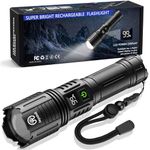 Torches LED Super Bright 50000 Lumen Rechargeable, High Power Torch with Power Display and Zoomable, Powerful LED Torch 5 Light Modes, IP67 Tactical Torch for Camping, Hiking, Dog Walking