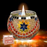 RETRAGO Mosaic Candle Holder, Colorful Handmade Tiffany Glass Tealight, Orange Votive Candle Holder for Gift, Aromatherapy, Party, Wedding Decor Glass Tealight