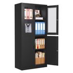 LISSIMO Metal Storage Cabinet with Glass Doors, Lockable Office Cabinet, 71" Tall Steel Cabinet with Adjustable Shelves for Home Office,School and Hospital (Black)