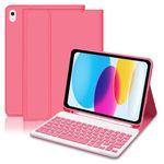 Lielax for iPad 10th Generation Case with Keyboard (10.9", 2022), case with keyboard for ipad 10.9 inch, Detachable Wireless Bluetooth Keyboard Case for ipad 10th Generation 2022 - Pink