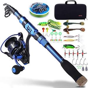 Sougayilang Fishing Rod and Reel Combos - Carbon Fiber Telescopic Fishing Pole - Spinning Reel 12 +1 BB with Carrying Case for Saltwater and Freshwater Fishing Gear Kit-B1.8+20