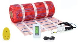 100 sqft Electric Radiant Floor Heating Mat Kit 120V with Aube Programmable Floor Sensing Thermostat – Heated Floor Mat with Adhesive Mesh Backing for Ceramic Tile Bathroom Floors