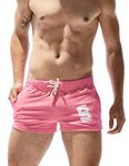 SEOBEAN Mens Low Rise Sports Soft Running Training Short Pants, 2908 Pink, Large