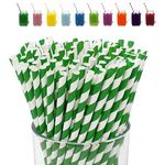 Christmas Green Stripes Drinking Straws-100Pack Straws Drinking Paper for Kids,Assorted Biodegradable Straws for Christmas Drinking Straws,Stripes Drinking Straws for Xmas Straws Party Decor