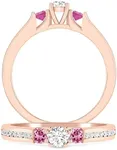 INSPEREZA NEW YORK 1/2 Carat 10K Rose Gold Diamond and Pink Tourmaline 3 Stone Engagement Ring for Women (H-I Color, I2-I3 Clarity) - Ideal Engagement or Anniversary Ring Size 5