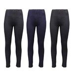 VR7 New Ladies Pack of 3 Stretchy Denim Look Skinny Jeggings Leggings Plus Size 8-26 UK (UK Size XXXL (24-26), Black+Black+Navy)