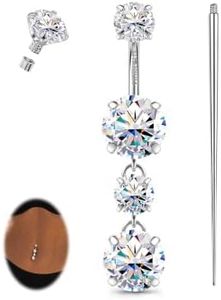 GEMQUEEN Moissanite & G23 Titanium Belly Button Ring Hypoallergenic 12mm