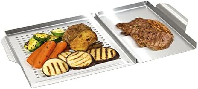 GOURMEO BBQ Grill Pans w/Handles - Stainless Steel Grill Griddle w/Holes for Gas or Electric Stove Tops - Outdoor Flat Top Grilling Pan for Vegetables and Meats