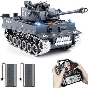 Supdex RC Tank, 1:18 Alloy Metal German Tiger I Remote Control Army Model Toys, 2.4Ghz RC Vehicle with Smoke, Sound and Lights, Military Tank That Shoots BBS and Water Bombs for Adults and Kids