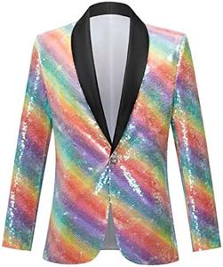 PYJTRL Men Green Blue Gold Leaves Pattern Sequins Blazer (Colorful, 38)