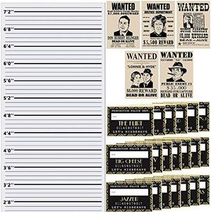 musykrafties Roaring 20s Mug Shot Photo Booth Props, Height Chart Backdrop, Wanted Sign Posters Pack 26-Count