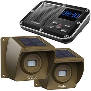 Solar Driveway Alarm Wireless Outside 1800ft Range, Outdoor Motion Sensor & Detector Driveway Alert System with Rechargeable Battery/Weatherproof/Mute Mode(1&2-Brown)