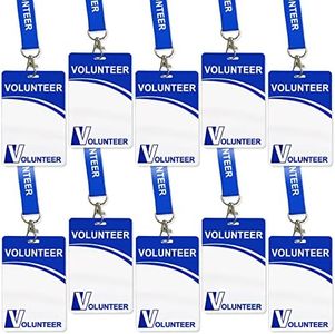 Volunteer ID Badge Card with Lanyard Clip - Reusable Identified Pass, Heavy Duty Plastic Name Tag for School, Church, Event, Backstage, Fundraising (10 pcs)…