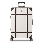 SwissGear Vintage Trunk Hardside Expandable Luggage with Spinner Wheels, White/Brown, Checked-Large 26-Inch
