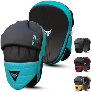 Mytra Fusion Colpitori Boxe Curva Paracolpi Boxe MMA, Muay Thai, Arti Marziali, Pugni, Allenamento Karate Boxe Pad (Black/Turquoise)