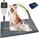 YFFU Pet Heating Pad 70x45cm Dog Heat Pad 30℃～60℃ Adjustable Temperature & 13-Level Timer Auto Shut Off, Heated Cat Bed with Chew Resistant Steel Cord, Washable 2 Crystal Velvet Covers Warming Mat