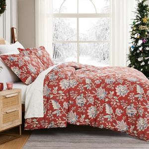Southshore Fine Living, Inc. Oversized California King Duvet Cover Set Premium Floral Duvet Comforter Cover with Zipper Closure, Includes 1 King Duvet and 2 Matching Shams, Jacobean Willow Red
