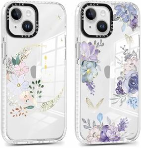 Xylota 2 Piezas Funda para iPhone 15 6,1",Transparente Carcasa con Aesthetic Dibujos Floral Luna Mujer Niñas Diseño Case, Suave Silicona Ultrafina TPU Bumper Antichoque Protección Cover para iPhone 15
