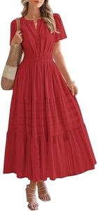 BTFBM Womens Summer 2026 Casual Midi Maxi Dresses Lightweight Short Sleeve V Neck Elastic Waist Boho Beach Dress Pockets(Red, X-Large)