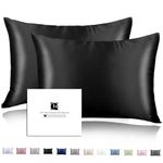 Silk Pillow Cases 2 Pack for Hair and Skin, Ravmix Mulberry Silk Pillowcases Queen Size 20×30inches Set of 2 Cooling Silk Pillow Covers with Hidden Zipper, Black