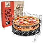 Chef Pomodoro Pizza Baking Set with 3 Pizza Pans and Pizza Rack, (33 cm Pans), Non-Stick Perforated Pizza Trays for Oven, Pizza Pan with Holes for Oven, Barbeque, Bakeware