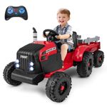 Costzon 24V Ride on Tractor with Detachable Trailer, Kids' Electric Vehicles with 3 Speeds, 15° Climbing, Wireless Design, Horn & Music, Remote Control Tractor Toy for Kids 3+,Gift (24V, Red)