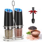 Gravity Electric Pepper and Salt Grinder Set,Battery Powered salt and pepper shakers set with Metal Stand, Automatic Pepper Mill with LED Light,Adjustable Coarseness,One Hand Operation