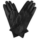 Jasmine Silk Ladies Luxury Black Plain Leather Cashmere Lined Gloves for Women (Large (7.5-8 inches))