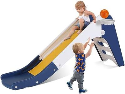 Arlopu Freestanding Kids Slide, Toddler Slide Climber with Basketball Hoop & Ball, Baby Playset w/Long Slope, for Boys and Girls Birthday, Sturdy Playground Toy for Indoor Outdoor Age 3+ (Dark Blue)