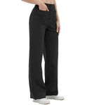 SotRong Black Wide Leg Stretch Trousers for Women UK Elasticated High Waisted Button Multiple Pockets Pull On Straight Leg Casual Pants Ladies Summer Leisure Palazzo Trousers 2XL