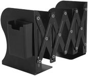 Adjustable Metal Bookends with Detachable Magnetic Pen Holder - Durable Expandable Book Stand for Desk, Office, and Home Decorative Bookends