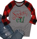 I'm The Sassy Elf Shirts Women Christmas T Shirt Tops 3/4 Sleeve Graphic Tee Shirts, Buffalo, XX-Large