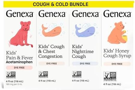 Genexa Kids' Clean Cough Medicine & Honey Cough Syrup, Pain & Fever Reducer Value 4-Pack, Dye Free, 0% Artificial Additives, Cough Care for Children, Fever & Pain Reliever, 16 fl oz (4 Bottles)