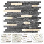 STICKGOO 10 Sheets Peel and Stick Backsplash Tile for Kitchen/Bathroom/Laundry Room/Fireplace/RV, Black Slate with Metal Silver