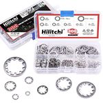 Hilitchi 300-Pcs [8-Size] 304 Stainless Steel Internal Tooth Star Lock Washers Assortment Set - Size Included: M2 M3 M4 M5 M6 M8 M10 M12