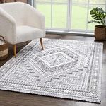 Hauteloom Alya Living Room, Bedroom Area Rug - Bohemian, Transitional - High Pile - Gray, Light Gray, White - 8'10" x 12'