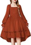 Arshiner Tween Fall Dresses Special Occasion Wedding Thanksgiving Flowy Girls Smocked Dress Brown 10-12 Y