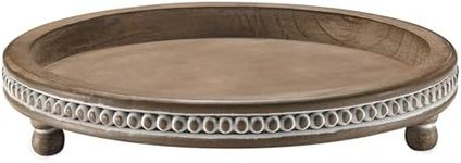 KULEDM Wooden Tray Decor, Small Beaded Coffee Table Tray Decor, Warm Brown Round Decorative Tray for Coffee Table, Dining Room Table Entryway and Living Room Table