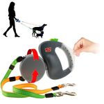 Wigzi Two Dog Retractable Non-Tangling Dog Leash with Innovative Gel Handle - Walk 2 Dogs Up to 50 lbs Each - 10 ft Leads