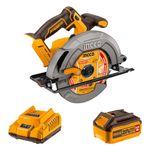 INGCO 20V Cordless Circular Saw Diameter 185mm, Brushless Electric Saws 4800 RPM, Maximum Cutting Depth 65mm with 1Pcs 4.0Ah Battery Pack, 1Pcs Fast Charger, 1Pcs Saw Blade CSLI18511