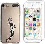 Novago Compatible with iPod Touch 7 / Touch 6 / Touch 5 Printed Gel Case Solid Durable + 1 Tempered Glass Transparent Durable (Basketballer)