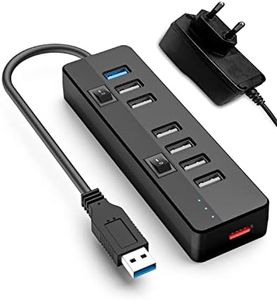 Hub USB 3.0 8 Ports avec Alimentation 10W (5V/2A) 1 Port USB 3.0 + 6 Ports Adaptateur Distributeur USB 2.0 + 1 Port de Charge Rapide Adaptateur répartiteur USB avec Interrupteur et LED