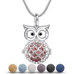 INFUSEU Aromatherapy Gifts Essential Oils Diffuser Jewelry for Women, Cute Animals Pendant Necklaces, 7 Lava Rocks Stones, 24" Chain, 14mm, Stone, Lava Stone